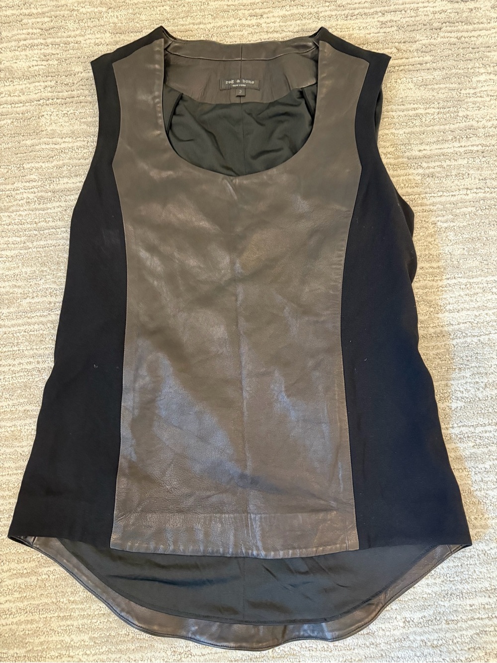 rag & bone Black Leather-Panel Sleeveless Tank